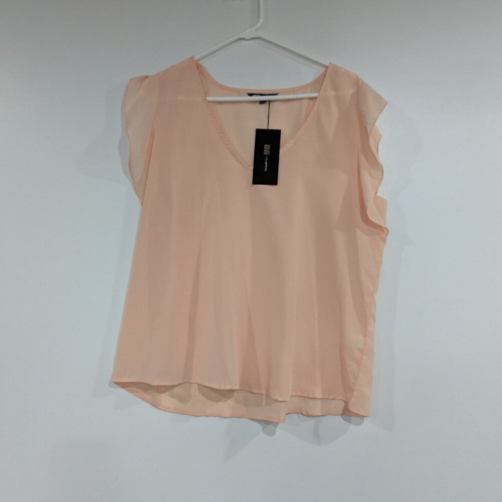 *3/$10* NWT BB Collection Sheer Ruffle Sleeve Blouse Blush Peach Size XL